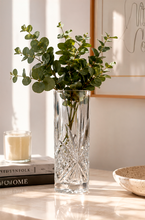 Vaso Decorativo Transparente Arranjo Flores em Cristal