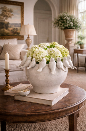 Vaso Decorativo com Passaros em Ceramica Branco