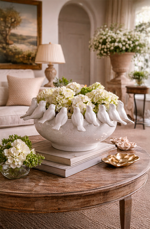 Vaso Decorativo com Passaros Branco em Ceramica