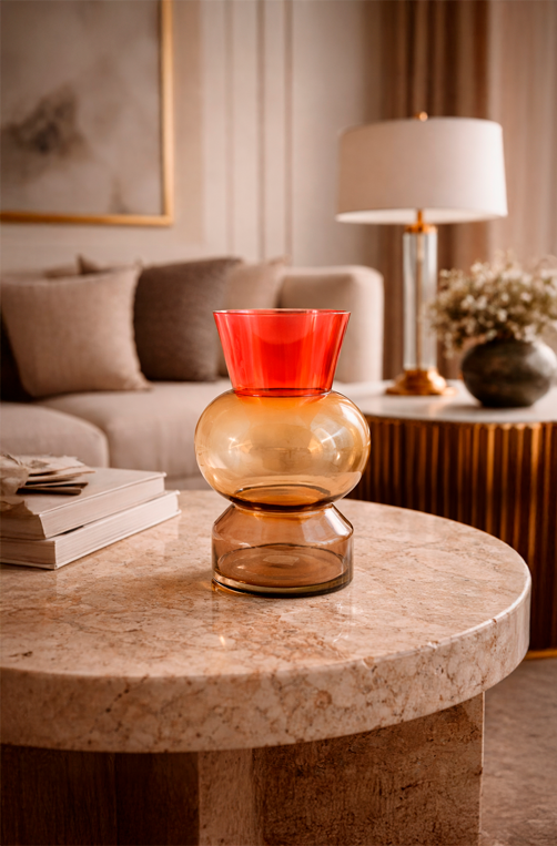 Vaso Decorativo Âmbar com Base Fumê de Vidro