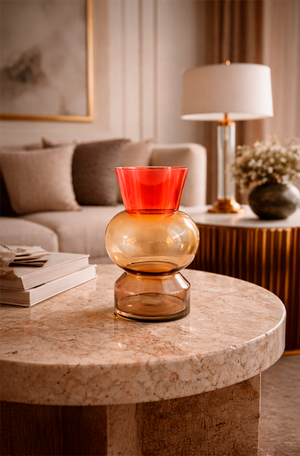 Vaso Decorativo Âmbar com Base Fumê de Vidro