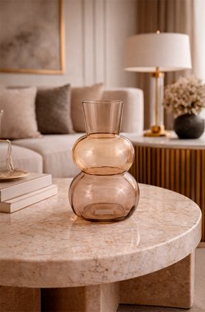 Vaso Decorativo Champagne Translúcido com Base Fumê de Vidro