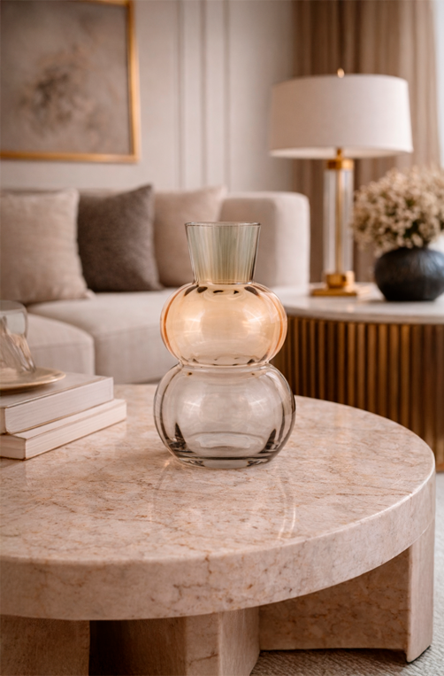 Vaso Decorativo Champagne Translúcido com Base Fumê de Vidro