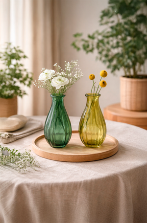 Conjunto de Vasos Decorativo Aurora em Vidro Verde 2 Peças