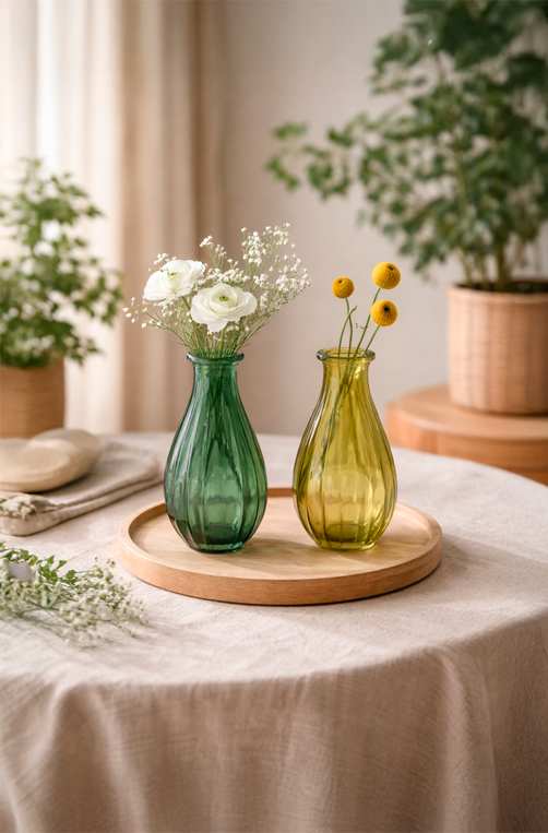 Conjunto de Vasos Decorativo Aurora em Vidro Verde 2 Peças