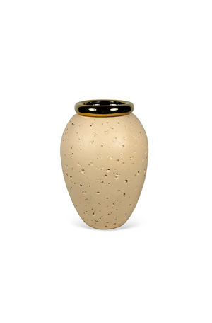 Vaso Decorativo Texturizado Bege com Detalhe Dourado 39cm