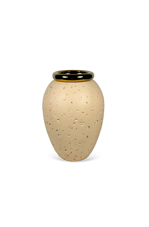 Vaso Decorativo Texturizado Bege com Detalhe Dourado 39cm