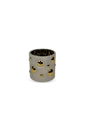 Vaso Decorativo com Esferas Bege e Detalhe Dourado em Cerâmica 14cm