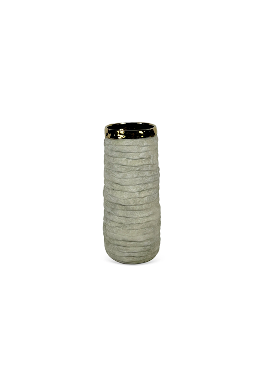 Vaso Decorativo com Curvas Cinza e Dourado 31cm
