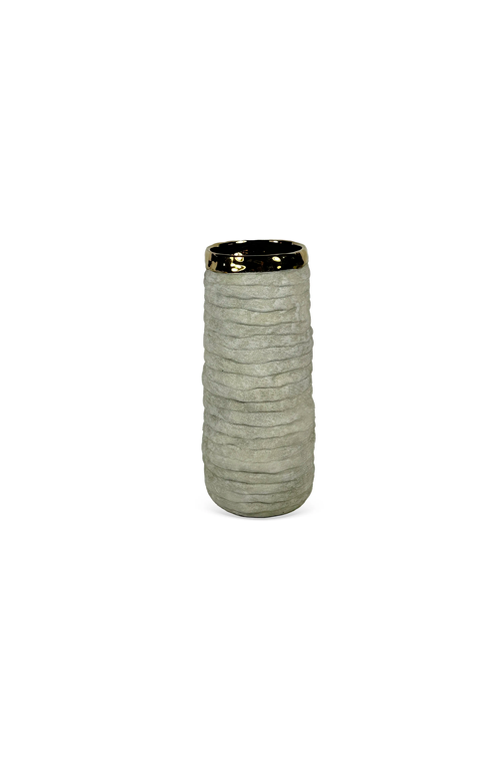 Vaso Decorativo com Curvas Cinza e Dourado 31cm