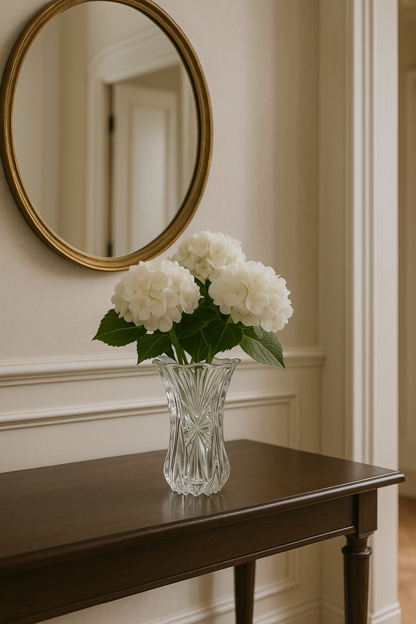 Vaso de Vidro com Relevo de Flor Decorativo 23x12cm