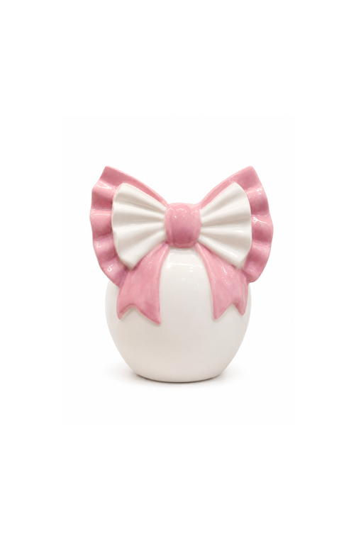 Vaso Decorativo de Laço Rosa e Branco em Cerâmica