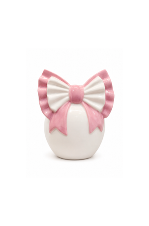 Vaso Decorativo de Laço Rosa e Branco em Cerâmica
