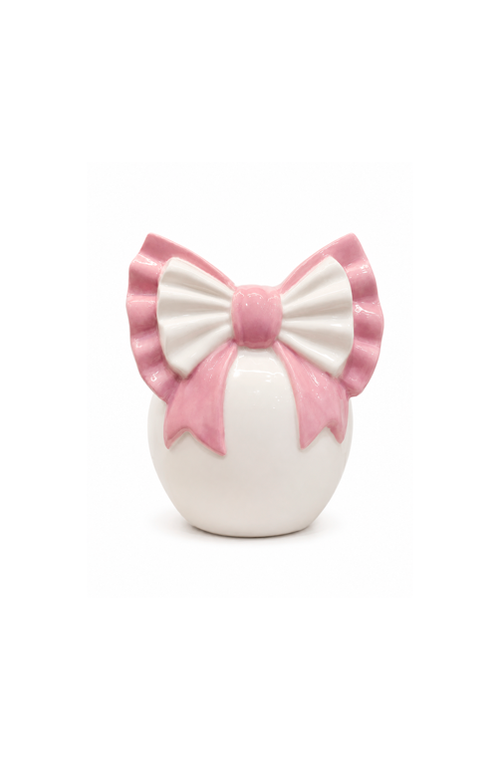 Vaso Decorativo de Laço Rosa e Branco em Cerâmica