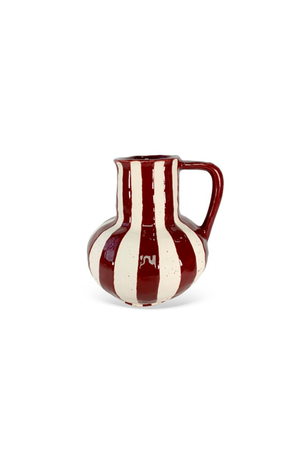 Vaso Decorativo Listrado Vermelho e Bege em Cerâmica 22cm
