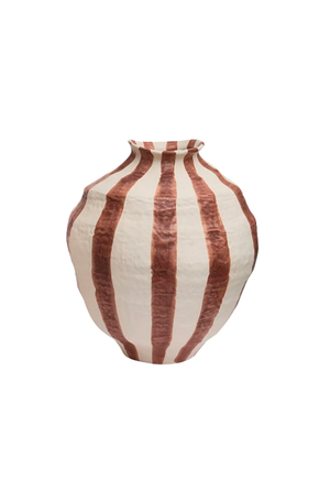 Vaso Decorativo com Listras Branco e Marrom em Cerâmica