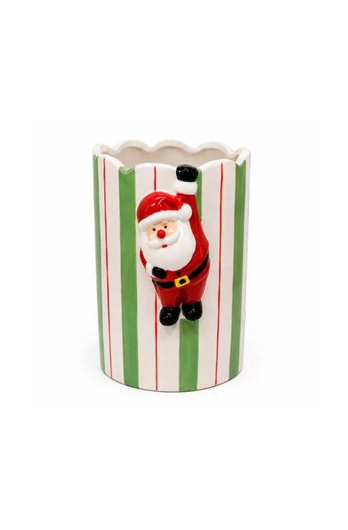 Vaso Natalino listrado Papai Noel Grande em Cerâmica