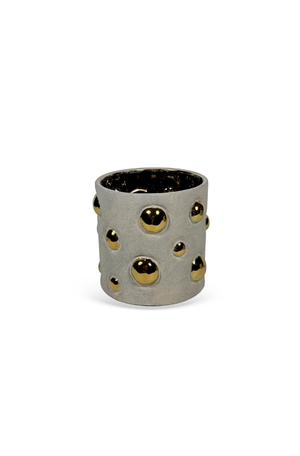 Vaso Decorativo com Esferas Bege e Detalhe Dourado em Cerâmica 19,5cm