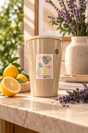 Vela Aromatizante de Limão e Lavanda com Tampa Média em Vidro 24cm