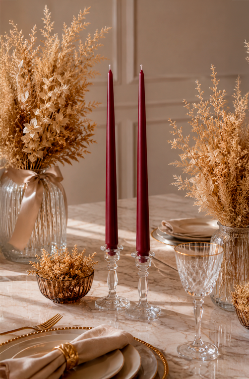Conjunto de 2 Velas Cônicas Decorativas Bordô em Parafina 33cm