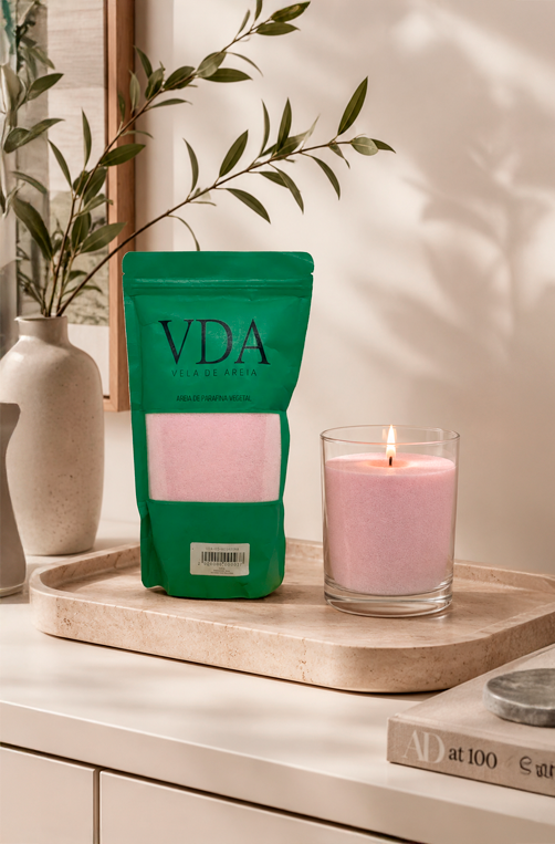 Vela de Areia Rosa em Parafina Vegetal 500g