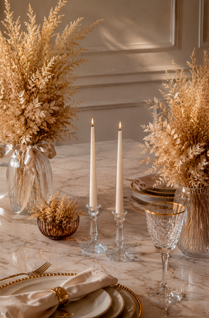 Conjunto de 2 Velas Cônicas Decorativas Marfim em Parafina 33cm