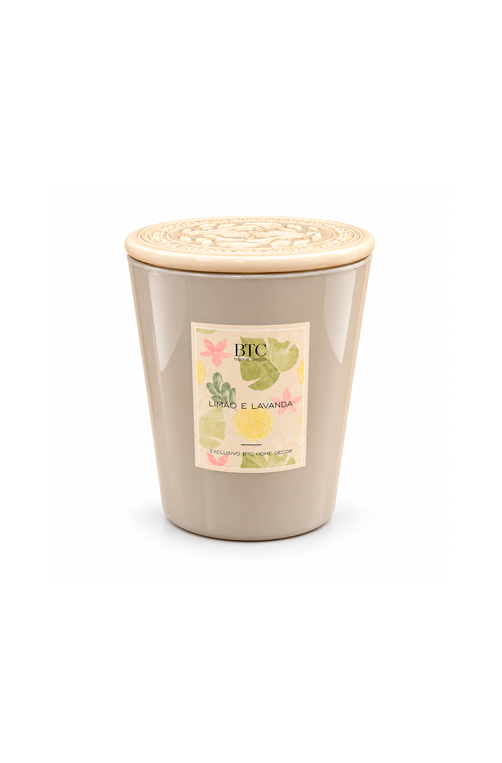 Vela Aromatizante de Limão e Lavanda com Tampa Pequeno em Vidro 16cm