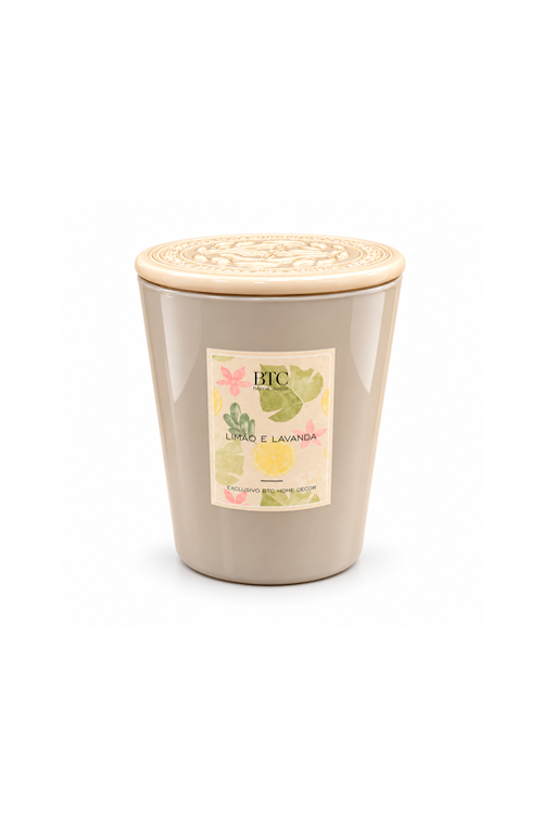Vela Aromatizante de Limão e Lavanda com Tampa Pequeno em Vidro 16cm