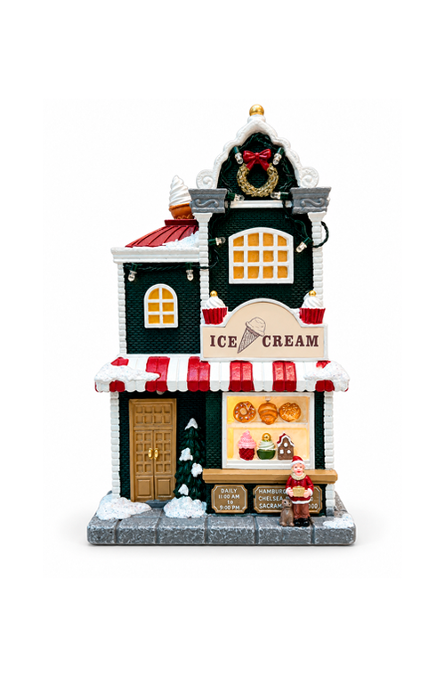 Vila Natalina Decorativa Sorveteria com Luz Personagem e Neve