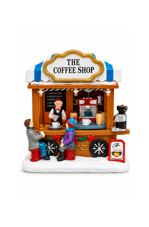Vila Natalina Decorativa Barraca de Café com Personagens e Neve com Luz e Movimento