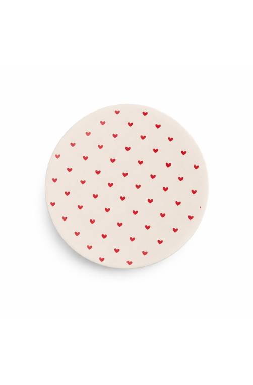 Prato de Sobremesa Petit Heart Branco e Vermelho