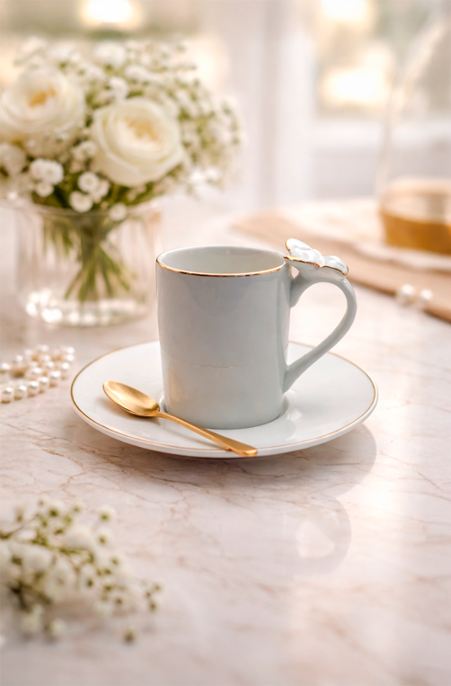 Conjunto de Xícaras de Café com Pires em Porcelana Ramoudie 100ml 8 Peças