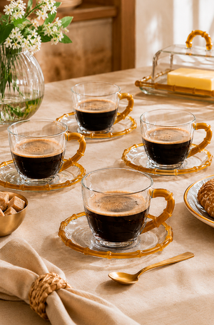 Conjunto de Xicaras de Café Bamboo Âmbar em Vidro 100ml 4 Peças