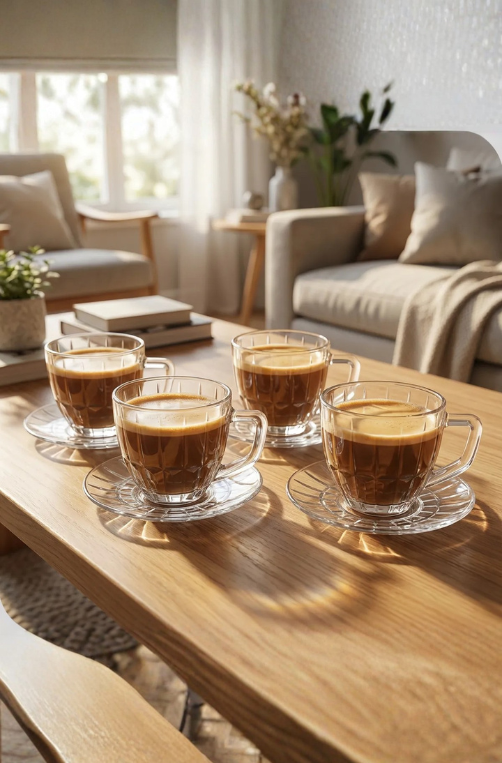 Conjunto de Xicaras Café com Pires Cristalle de Vidro 90ml 4 Peças