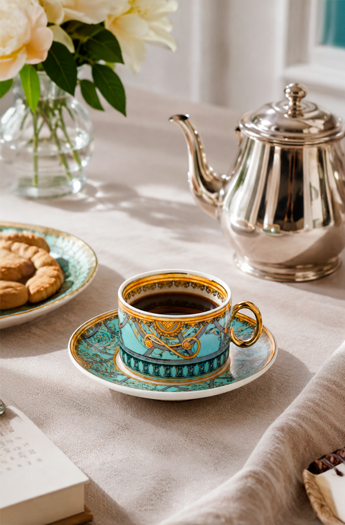 Jogo de Xicaras de Café Rocaille Azul em New Bone China 80ml 8 Peças