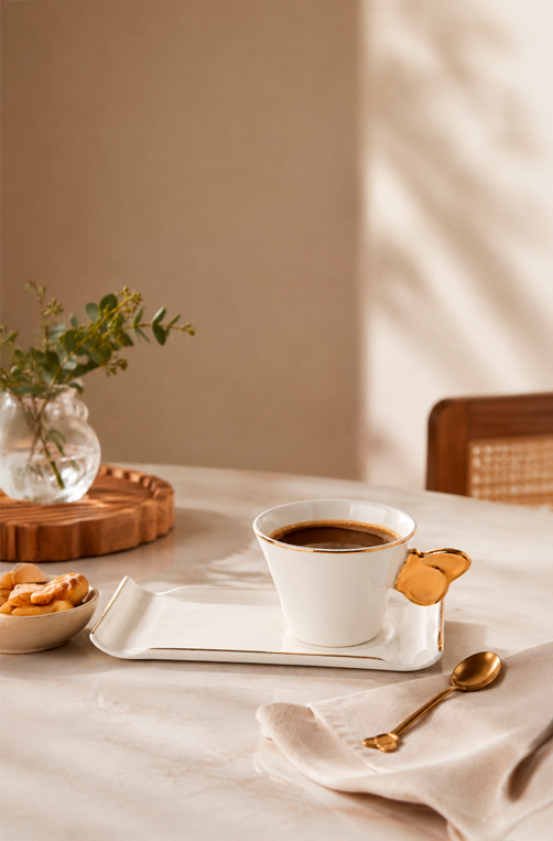 Jogo de Xicaras de Café com Alça de Borboleta Papillon em New Bone China 80ml 8 Peças