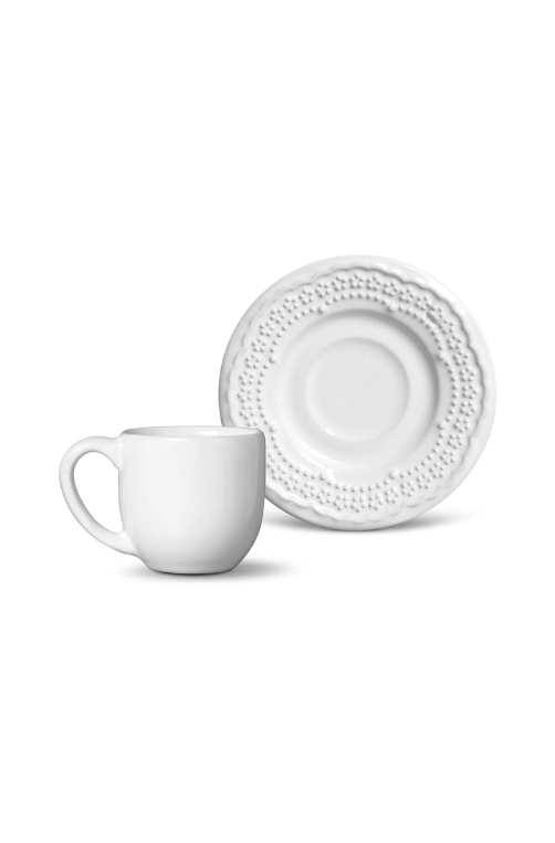 Xícara de Café com Pires Madeleine Branco em Cerâmica 72ml