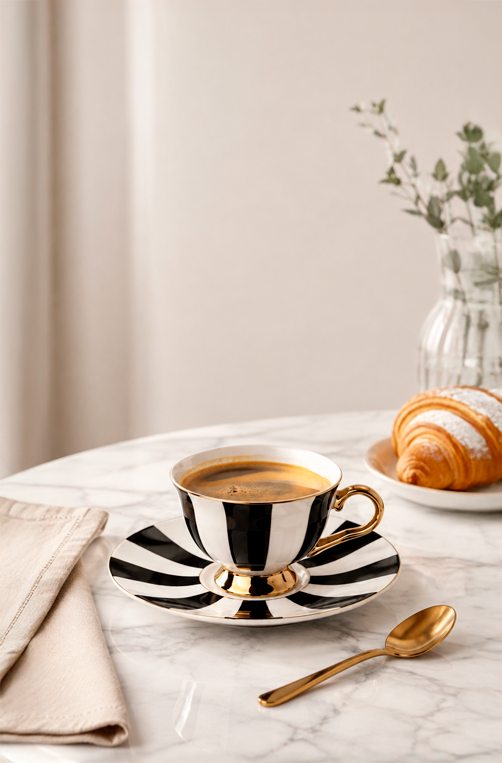 Jogo de Xicaras de Café com Pires Optique em New Bone China 90ml 8 Peças