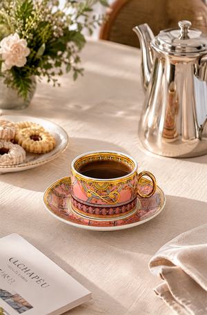 Jogo de Xicaras de Café Rocaille Salmão em New Bone China 80ml 8 Peças