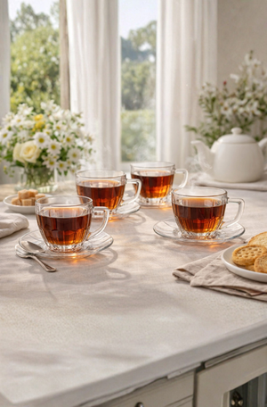 Conjunto de Xicaras Chá com Pires Cristalle de Vidro 250ml 4 Peças