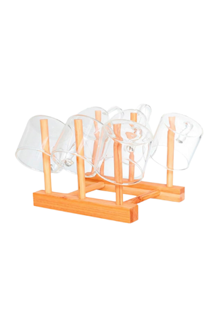 Conjunto de Xícara em Vidro Borossilicato com Suporte Herbal 7 Peças