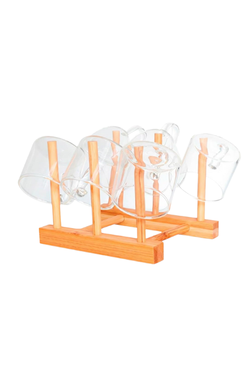 Conjunto de Xícara em Vidro Borossilicato com Suporte Herbal 7 Peças