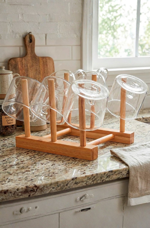 Conjunto de Xícara em Vidro Borossilicato com Suporte Herbal 7 Peças