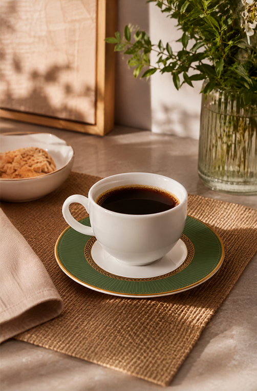 Xicara de Café com Pires Celebrate Verde em Cerâmica 85ml