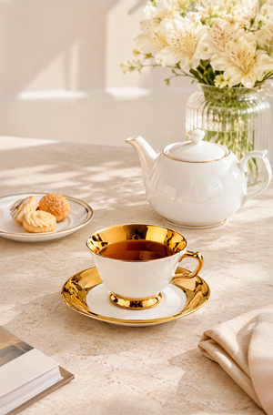 Jogo de Xicaras de Café com Pires Aurine em New Bone China 90ml 8 Peças