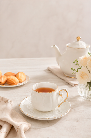Jogo de Xicaras de Chá com Pires Rêve Blanc em New Bone China 210ml 8 Peças