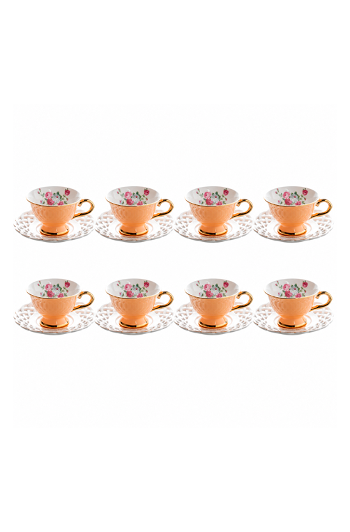Jogo de Xicaras de Café Mon Désir com Filado Dourado em New Bone China 90ml 8 Peças