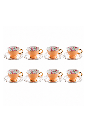 Jogo de Xicaras de Café Mon Désir com Filado Dourado em New Bone China 90ml 8 Peças