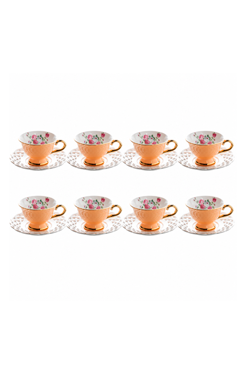 Jogo de Xicaras de Café Mon Désir com Filado Dourado em New Bone China 90ml 8 Peças