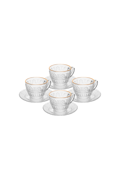 Conjunto de 4 Xícaras de Chá com Pires Mauve com Fio de Ouro 220ml Cristal